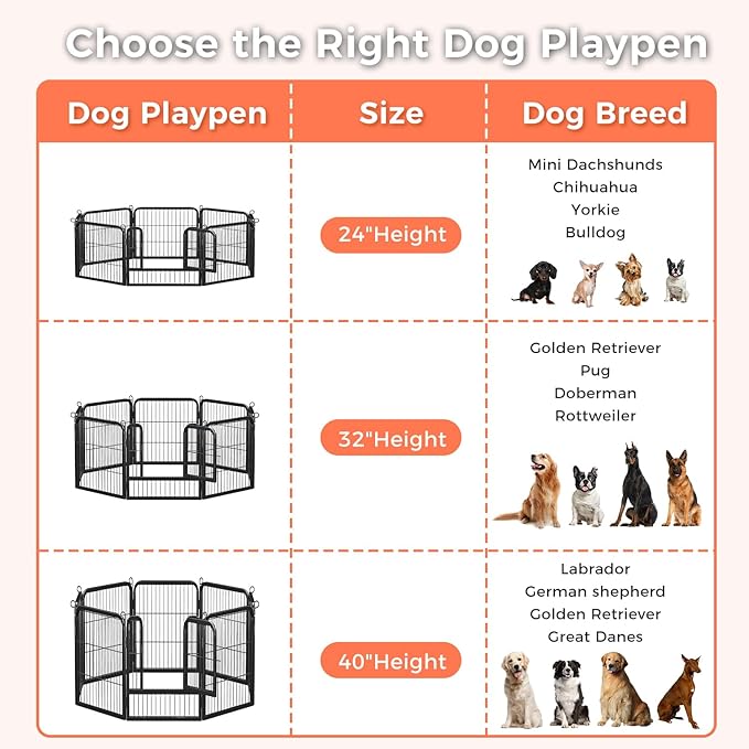 24 Inch 8 Panels Dog Playpen - Metal Pet Exercise Pen for Puppy, Indoor/Outdoor Dog Fence for Yard, Garden, Camping &amp; RV Travel