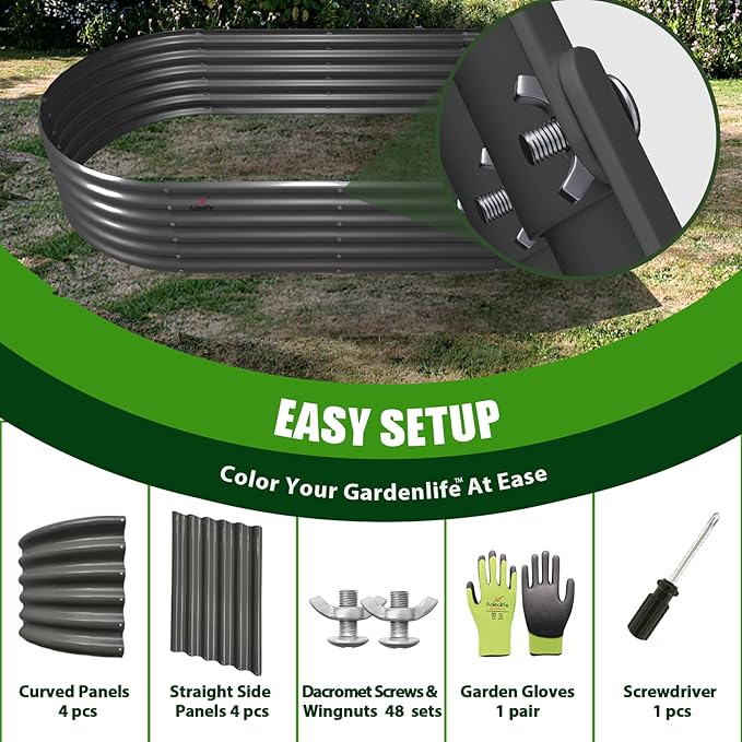 A ANLEOLIFE 6X2X1.5 ft Galvanized Raised Garden Beds Outdoor, Oval Round Metal Planter Box for Planting Vegetables Flowers Herb, Anti-Rust &amp; Easy-Setup, Quartz Grey
