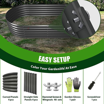A ANLEOLIFE 6X2X1.5 ft Galvanized Raised Garden Beds Outdoor, Oval Round Metal Planter Box for Planting Vegetables Flowers Herb, Anti-Rust &amp; Easy-Setup, Quartz Grey