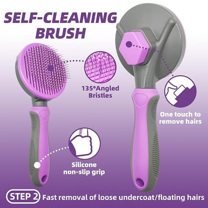 Dog Brush for Shedding, 7 PCS Dog Grooming Brush Kit Including Undercoat Rake, Slicker Brush, Dematting Comb, Nail Clipper, Bath Brush for Long &amp; Short Haired Dogs, Cats - Purple