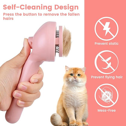Steam Brush for Shedding Pets - Self-Cleaning Grooming Comb with Water Tank for Long &amp; Short Haired Cats and Dogs (Pink)