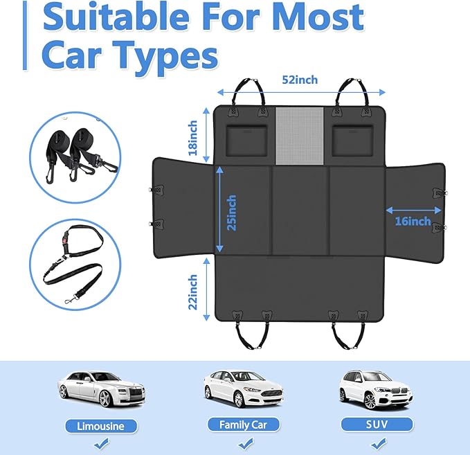 Hard Bottom Dog Car Seat Cover for Back Seat – Waterproof Nonslip Hammock Extender for Trucks &amp; SUVs, Heavy Duty Pet Protector, Black Faux Leather