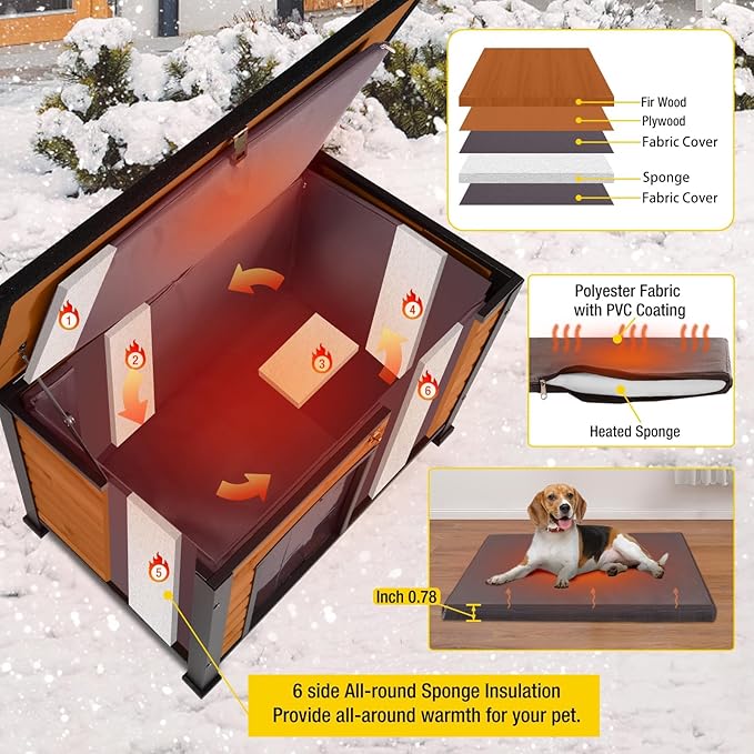 Aivituvin Outdoor Dog House with Insulated Liner Waterproof Dog Kennel for Winter Cat House for Small &amp; Medium &amp; Large Dogs,Cats,Unique All-Around Iron Frame