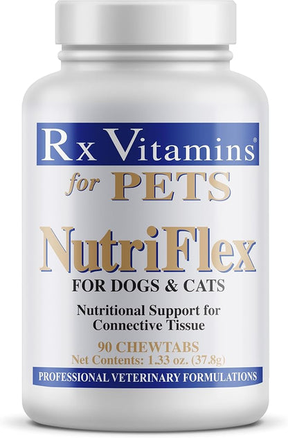 Rx Vitamins NutriFlex for Cats &amp; Dogs - Glucosamine for Dogs Hip and Joint Supplement - with Bovine Collagen and Chondroitin - Joint Pain Relief &amp; Anti Inflammatory for Dogs - Beef Liver (90 chews)