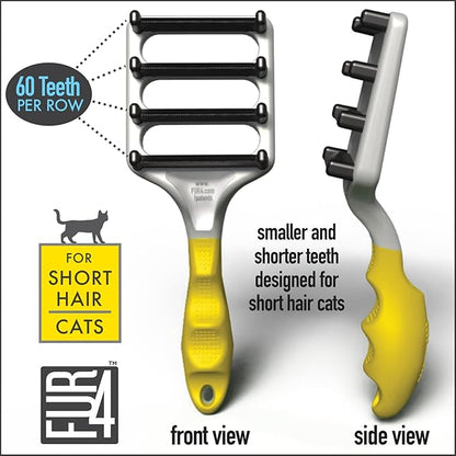 FUR4 deShedding Tool for Short Hair Cats - Innovative Cat Grooming Brush with 4 Composite Carbon Fiber Edges for Effective Fur Removal - Cat Hair Deshedder Brush for a Comfortable Grooming Experience