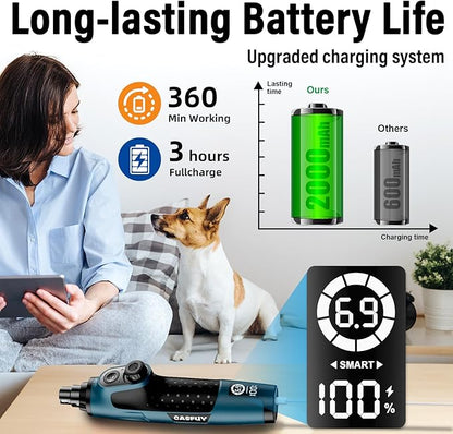 Casfuy Smart 6-Speed Dog Nail Grinder - 50% More Power Pet Nail Grinder with 2 LED Lights Quiet Rechargeable Electric Dog Nail Trimmers File Toenail Grinder for Large Medium Small Dogs &amp; Cats (DB)