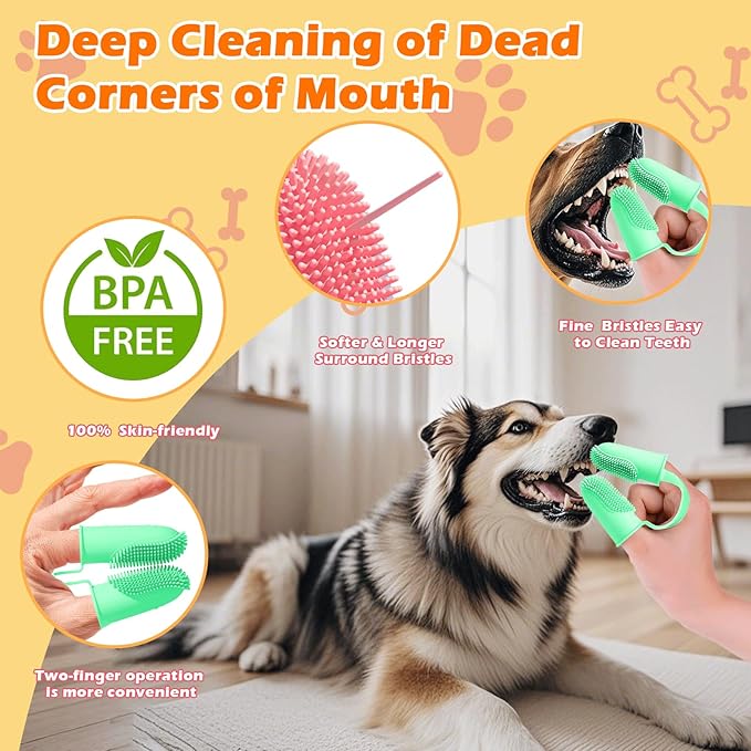 Dog Toothbrush, Dogs Tooth Brushing Kit, Cat Tooth Brush for Small to Large Dogs &amp; Puppies, 2Pack Double Finger Toothbrush for Dog Teeth 360 Cleaning &amp; Dental Care