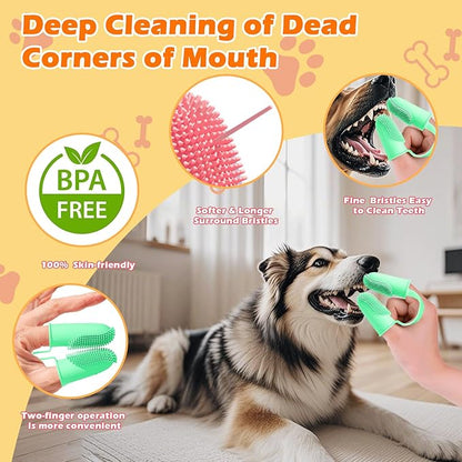 Dog Toothbrush, Dogs Tooth Brushing Kit, Cat Tooth Brush for Small to Large Dogs &amp; Puppies, 2Pack Double Finger Toothbrush for Dog Teeth 360 Cleaning &amp; Dental Care