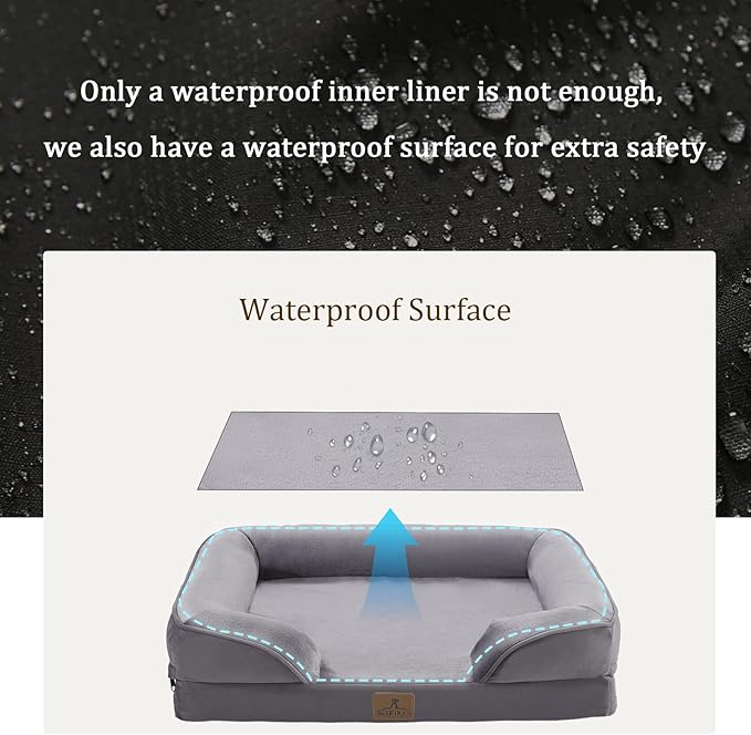Bedfolks Orthopedic Dog Bed, Waterproof Dog Sofa Bed for Small Dogs &amp; Cats, Egg Foam Pet Couch Bed with Removable Washable Cover and Nonslip Bottom, Dark Grey