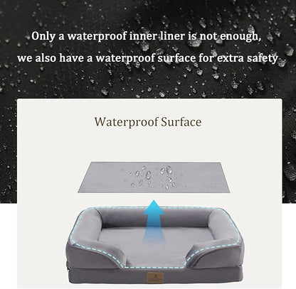 Bedfolks Orthopedic Dog Bed, Waterproof Dog Sofa Bed for Small Dogs &amp; Cats, Egg Foam Pet Couch Bed with Removable Washable Cover and Nonslip Bottom, Dark Grey