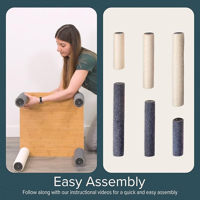 Ascentials - Grand Suite Cat Scratcher Playground - Tall Cat Tower Playground Structure, Sisal Scratching Areas, Grey Felt, Bamboo Veneer w/Linen &amp; Velvet Surface Areas