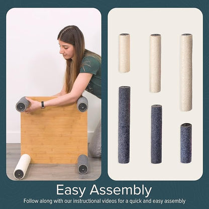 Ascentials - Grand Suite Cat Scratcher Playground - Tall Cat Tower Playground Structure, Sisal Scratching Areas, Grey Felt, Bamboo Veneer w/Linen &amp; Velvet Surface Areas