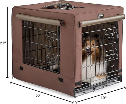 DONORO Dog Crates for Small Medium Size Dogs Indoor Double Door Dog Kennels &amp; Houses for Puppy and Cats, Collapsible Metal Contour Dog Cages (Brown, 30.0" L x 19.0" W x 21.0" H)
