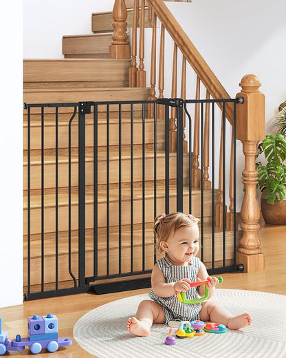 34" Extra Tall Baby Gate for Stairs, Auto Close Stroller Friendly Dog Gate Indoor for Doorways, Pressure Mounted 29"-51" W Baby Gate, Easy Walk Through Gate for Children &amp; Pets, Black
