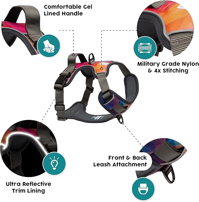Embark Adventure Dog Harness, Reflective Trim XL for Extra Large Dogs No Pull - Military Grade Nylon, 2 Leash Clips &amp; Gel Lined Handle. Soft &amp; Padded Puppy Dog Harnesses for Any Breed