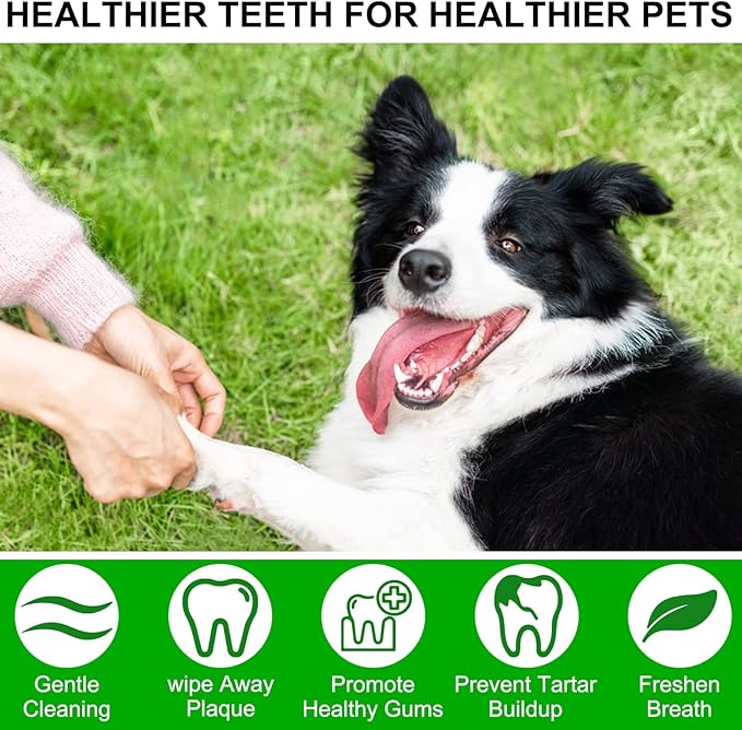 ALIVO Dental Teeth Cleaning Wipes for Dogs &amp; Cats, Remove Bad Breath by Removing No-Rinse Dog Finger Toothbrush, Disposable Gentle Cleaning Pet Dental Care Wipes, 50pc