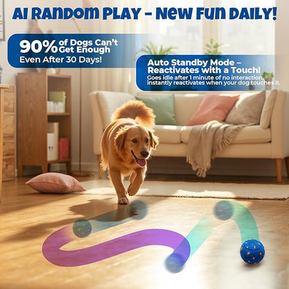 Dog Balls: Interactive Dog Ball Auto Rolling - Interactive Dog Toys for Aggressive Chewers - Bouncy &amp; Throwable, Type-C Rechargeable, Washable, for Small &amp; Medium &amp; Large Dogs – Blue