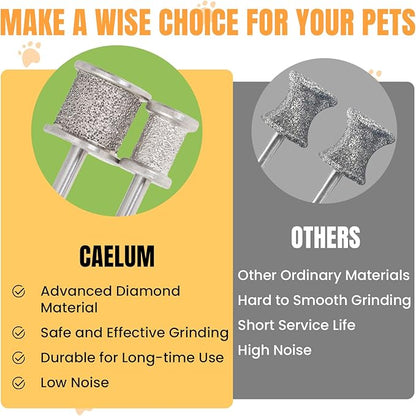CAELUM 2Pack Diamond-Coated Pet Nail Grinder Bits, Dual Grit for Large &amp; Small Dogs, 1/8” Shank for Dremel Nail Tools, Low Noise, Durable Nail Trimmer for Dogs, Top &amp; Side Grinding