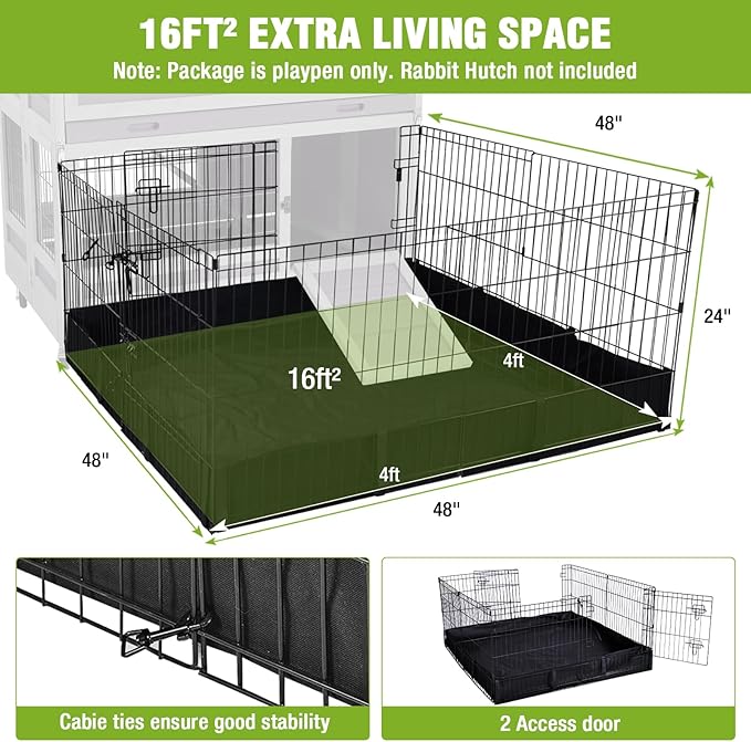 Bunny Playpen Indoor &amp; Outdoor, Rabbit Playpen with Waterproof Liner, Extension Guinea Pig Cages for Small Animals (Playpen Only)