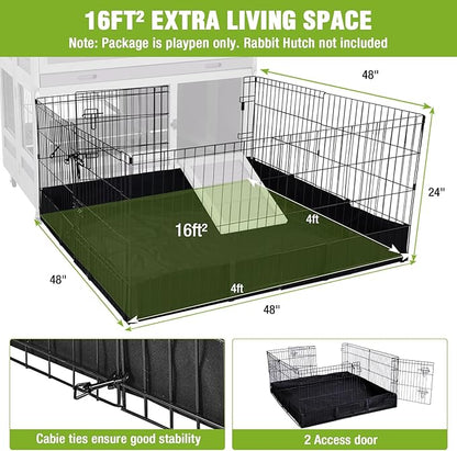 Bunny Playpen Indoor &amp; Outdoor, Rabbit Playpen with Waterproof Liner, Extension Guinea Pig Cages for Small Animals (Playpen Only)