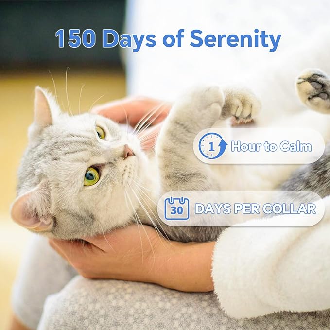 Calming Collar for Cats - 5 Pack, 150-Day Cat Calming Collar, Stress Relief &amp; Anxiety Control for Cats, Calm Collars Cat (3 Blue &amp; 2 Gray)