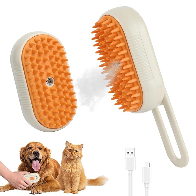 4 in 1 Cat Steam Brush for Shedding, Rechargeable Pet Steam Groomer Brush, Massage, Cleaning, Shedding &amp; Combing Multifunctional Hair Removal Comb for Cats Dogs (Cream color)