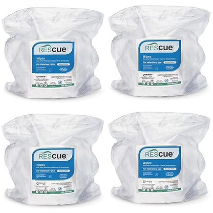 REScue One-Step Disinfectant Cleaner &amp; Deodorizer Wipes for Vet Use – Cleaner for Kennels, Litter Boxes, Vet Offices, Pet Grooming Surfaces – Extra Large Wipes, 160-Count Bucket Refill (4 Pack)