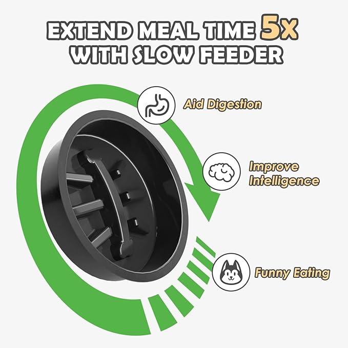 Elevated Dog Bowls with Slow Feeder and Spill Proof Mat, Adjustable Height 4.3-11.8&