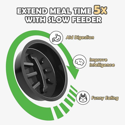 Elevated Dog Bowls with Slow Feeder and Spill Proof Mat, Adjustable Height 4.3-11.8&