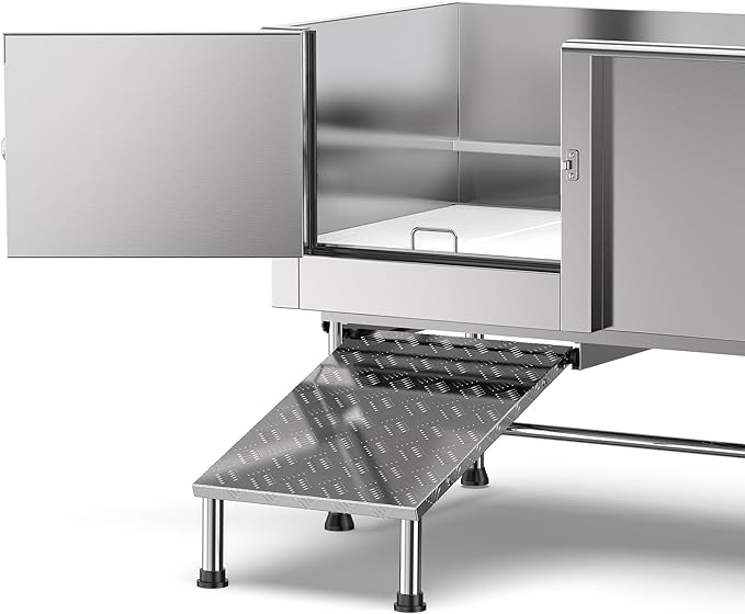 Flying Pig 62" Stainless Steel Pet Dog Grooming Bath Tub with Walk-in Ramp &amp; Accessories (Left Door/Right Drain)