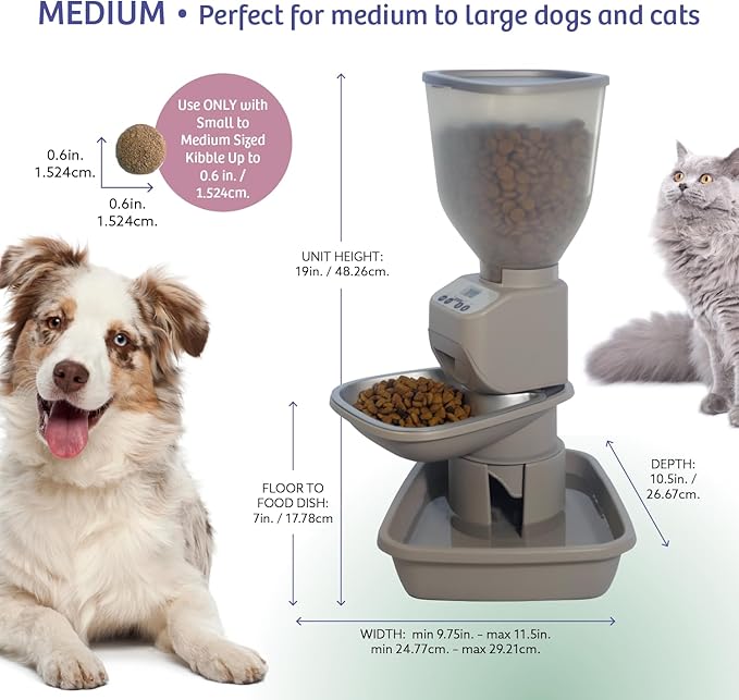 Automatic Dog &amp; Cat Food Feeder with Water Dispenser – Smart Pet Feeder with Portion Control, OLED Display, Anti Jam Design, Battery Operated Dispenser for Medium/Large Pets - Taupe