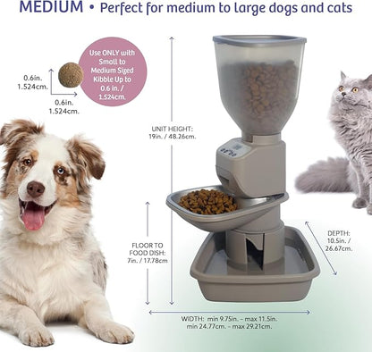 Automatic Dog &amp; Cat Food Feeder with Water Dispenser – Smart Pet Feeder with Portion Control, OLED Display, Anti Jam Design, Battery Operated Dispenser for Medium/Large Pets - Taupe