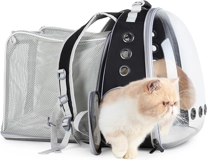 Lollimeow Cat Carrier Backpack, Bubble Expandable Backpack Carrier, Pets and Small Dogs,Airline-Approved, Designed for Travel, Hiking, Walking &amp; Outdoor Use (Square Back Expandable-Black)