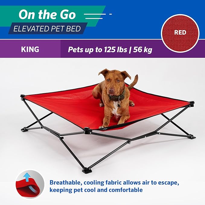 Coolaroo On-The-Go Elevated Dog Bed - Foldable Pop-Up Travel Dog Bed with Breathable, Moisture-Resistant Fabric, Carry Bag Included, Lightweight &amp; Portable, Red, Extra Large
