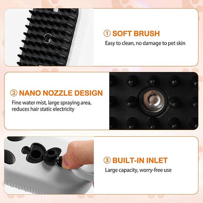 Pet Steam Brush for Dog &amp; Cat,3-in-1 Spray Hair Removal Comb,Pet Steam Groomer Comb,Water Brush for Long &amp; Short Haired Pets,Massage, Cleaning, Multifunctional Hair Removal Comb for Cats Dogs (White)