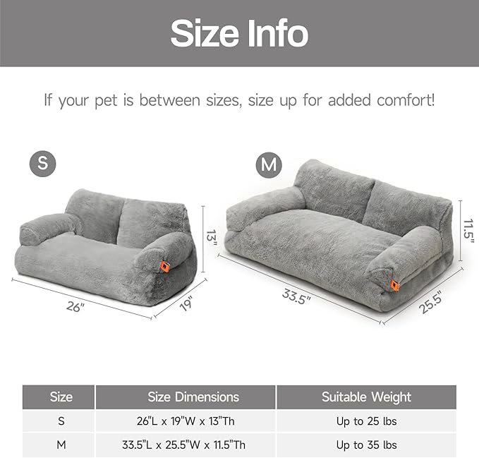 MEWOOFUN Cat Bed for Indoor Cats, Washable Dog Beds for Small Medium Dogs &amp; Cats, Fluffy Cat Couch with Non-Slip Bottom (Grey, 33.5" L x 25.6" W x 11.5" Th)