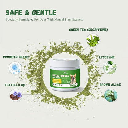 Dog Dental Care Powder - Plaque &amp; Tartar Control with Natural Enzymes, Teeth Cleaning Powder for Dogs with Probiotic, Bad Breath Treatment for Small Medium Large Dogs