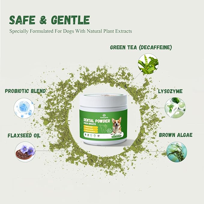 Dog Dental Care Powder - Plaque &amp; Tartar Control with Natural Enzymes, Teeth Cleaning Powder for Dogs with Probiotic, Bad Breath Treatment for Small Medium Large Dogs