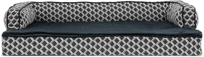 Furhaven Memory Foam Dog Bed for Large Dogs w/ Removable Bolsters &amp; Washable Cover, For Dogs Up to 95 lbs - Plush &amp; Woven Decor Comfy Couch Sofa - Diamond Gray, Jumbo/XL