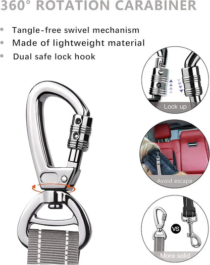 AUBELL Dog Seat Belt for Car,Updated 3-in-1 Adjustable Reflective Bungee Heavy Duty Dog Car Harness Tether with Clip Hook Latch &amp; Buckle,Swivel Zinc Alloy Carabiner,Grey