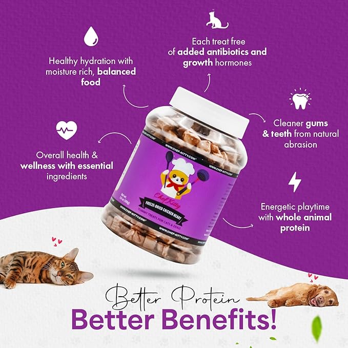 Freeze-Dried Chicken Heart Treats for Cats &amp; Dogs – 100% Human Grade, Single Ingredient, High-Protein, Healthy Snack – No Additives or Preservatives – 2.6oz - Inspected &amp; Tested in USA