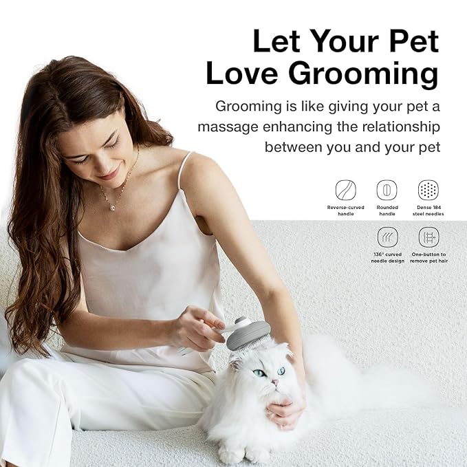 Cat Brush for Shedding, Pet Grooming Self Cleaning Slicker Brush for Cats &amp; Dogs, Grey