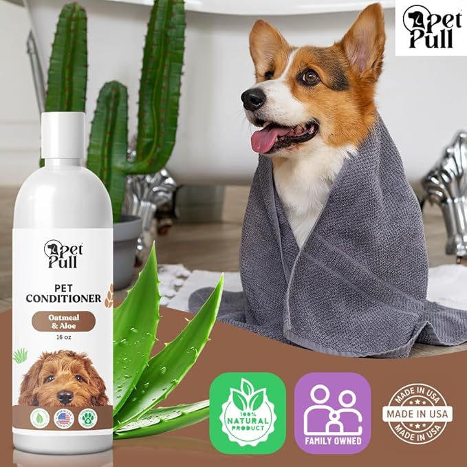Pet Shampoo and Conditioner for Dogs and Cats - Plant-Based Dog Shampoo Cleanser - Pet Supplies for Pets - Sensitive Skin Dog Wash- Made in The USA (16 oz) (Oatmeal &amp; Aloe, Conditioner)