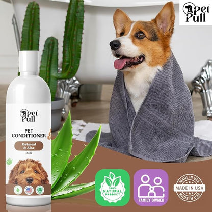 Pet Shampoo and Conditioner for Dogs and Cats - Plant-Based Dog Shampoo Cleanser - Pet Supplies for Pets - Sensitive Skin Dog Wash- Made in The USA (16 oz) (Oatmeal &amp; Aloe, Conditioner)