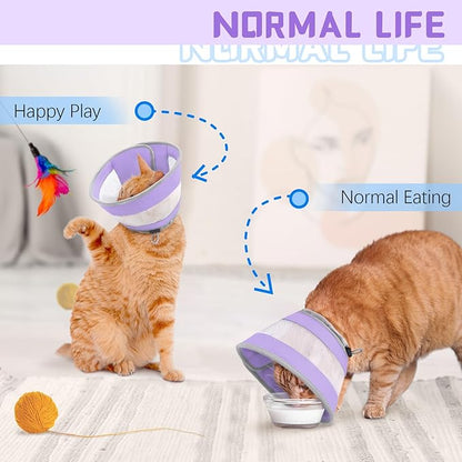 Breathable Air Mesh Cat Cone Collar Soft to Stop Licking, Adjustable, Foldable Lightweight Kitten Cones After Surgery Recovery for Cats &amp; Kittens (Purple, M)