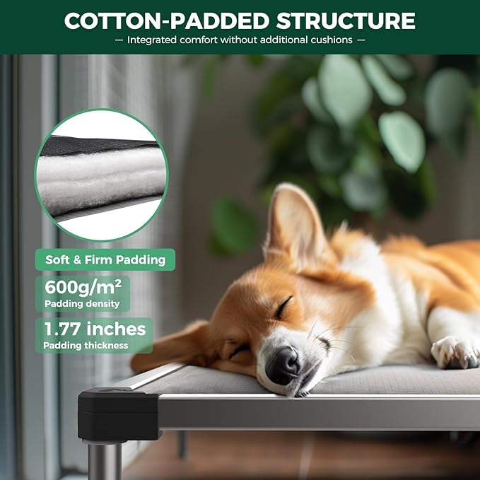 FXW TitanNest Chew-Proof Elevated Dog Bed, Raised Cot for Indoor/Outdoor/Camping Use, Durable &amp; Washable Padded Pet Bed for Toy Dogs, 23.0" L x 17.0" W x 4.5" H, Black