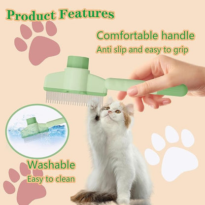 Cat Comb Dog Comb Pet Hair Removal Tool Flea Comb for Cats and Dog Lice Comb Cat Brush with Release Button Self-Cleaning with Long &amp; Short Stainless Steel Metal Teeth for Shedding