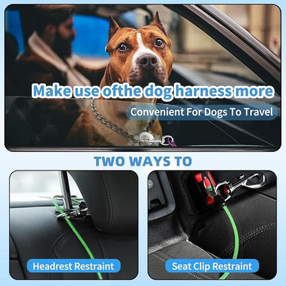 Dog Seat Belt Harness for Car,Dog Seatbelt of Coated Wire Leash Safety Restraint,No Chew Tether Cable Vehicle,Double Clips &amp; Latch(Green, 24 inch/60 CM)