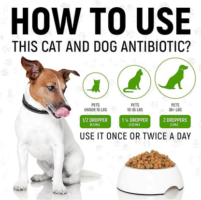 Antibiotics for Dogs | Antibiotics for Cats | Herbal Supplement for Digestion, Breathing, Urination | for Infections, Cough, Allergies | Beef Flavor &amp; Cranberry | for All Pet Breeds | 2 Oz