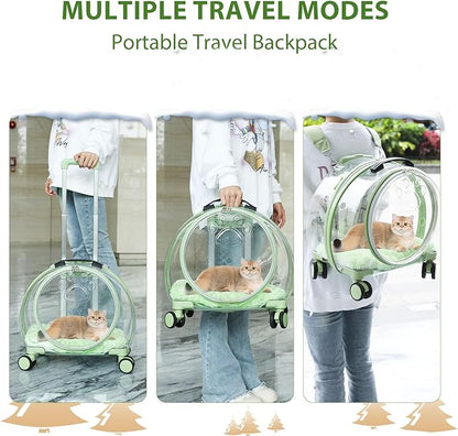 Transparent &amp; Fully Breathable Hard cat Carrier with Rolling Wheels for Dogs, Cats, Multiple Carrying Options, Perfect for Traveling/Taking a Walk